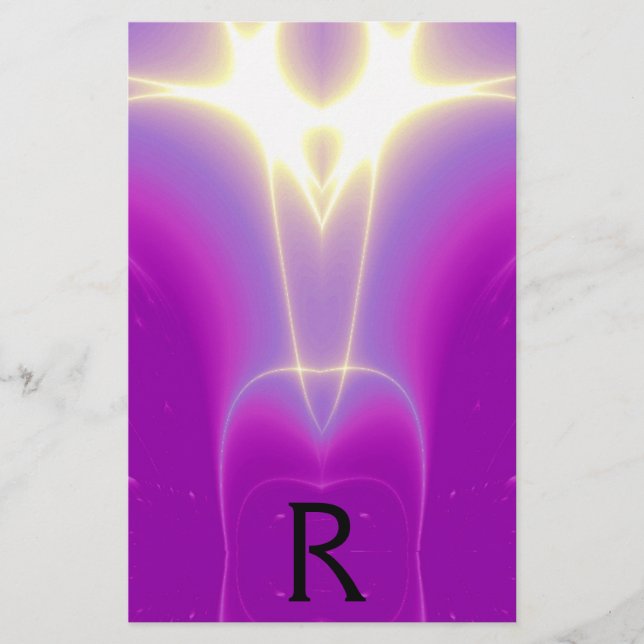PAPELERÍA PÚRPURA ABSTRACTA FUCHSIA ONDAS DE LUZ BLANCA MONO (Anverso)