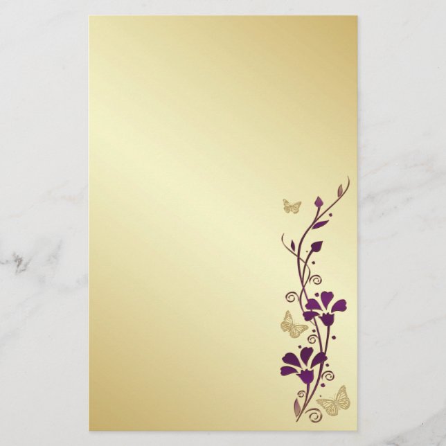 Papelería Púrpura, Boda de mariposas florales de oro (Anverso)