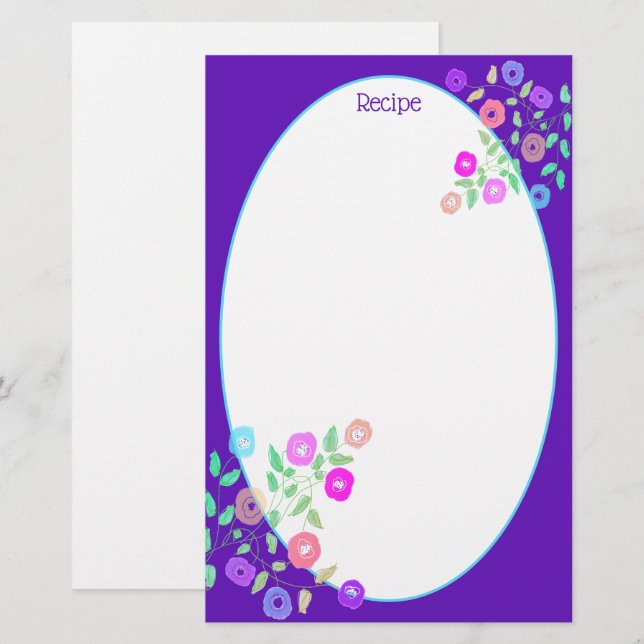 Papelería Púrpura con arte floral (Anverso / Reverso)