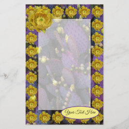 Papelería Púrpura Pase Cactus Con Flores Amarillas