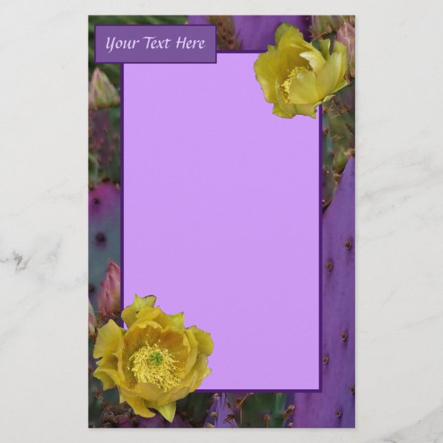 Papelería Púrpura Pear Opuntia Cactus Flores Amarillas (Anverso)