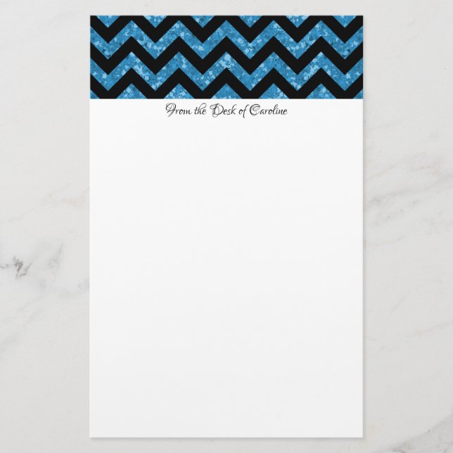 Papelería Purpurina azul Chevron Stationery (Anverso)