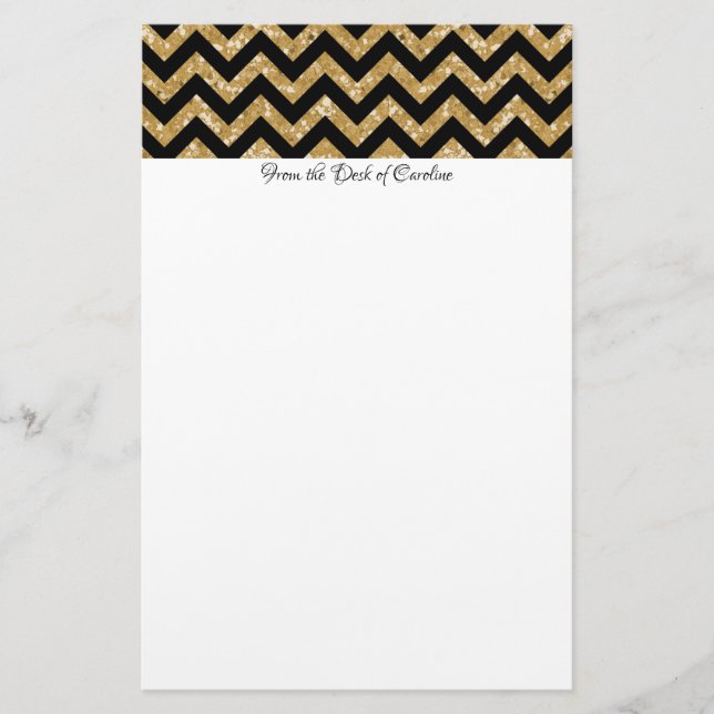 Papelería Purpurina de oro Chevron Stationery (Anverso)