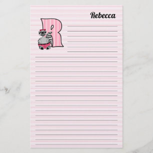 Papelería Raccoon rosado Mongrama letra R con nombre en líne