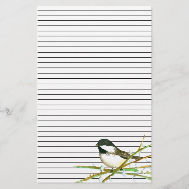 Papelería Ramas de sauce de amentos de pájaro carbonero alin (Anverso)