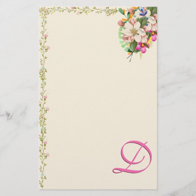 Papelería Ramo Floral de Monograma D (Anverso)