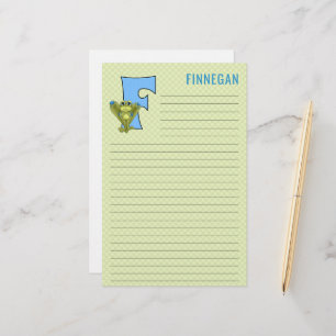 Papelería Rana azul con letra verde plastificada F en lino