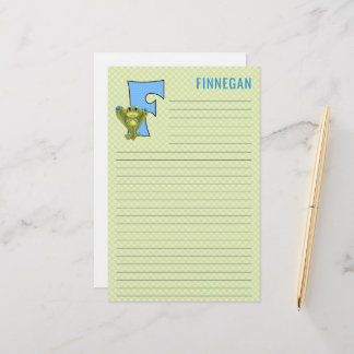 Papelería Rana azul con letra verde plastificada F en lino