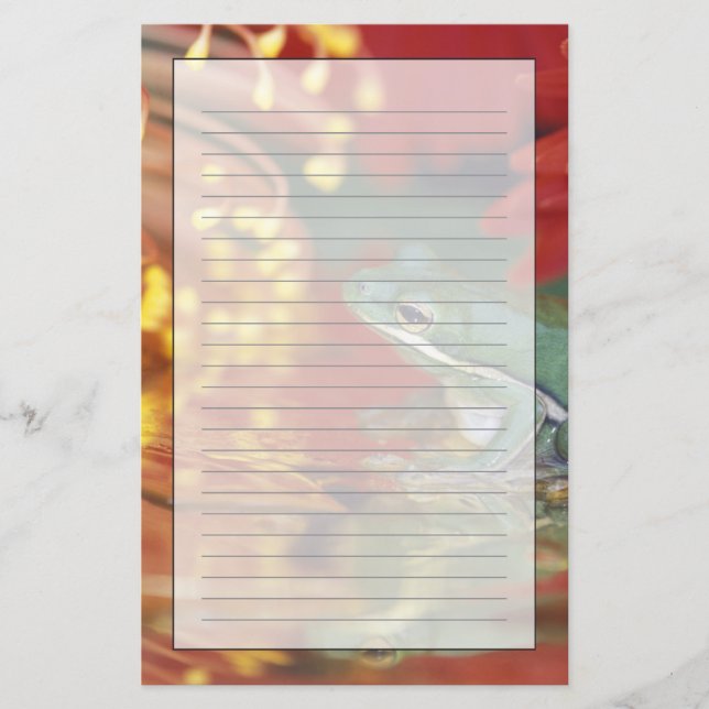 Papelería Rana y reflejos florales. Crédito como: (Anverso)