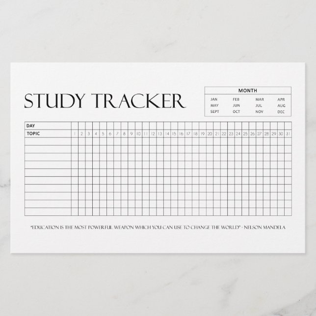 Papelería Rastreador de estudios | Mes | 31 días | Tema | Pr (Anverso)