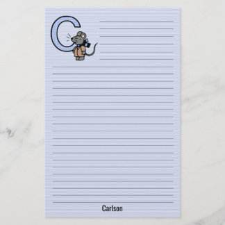 Papelería Ratón azul monogramado "C" en lino
