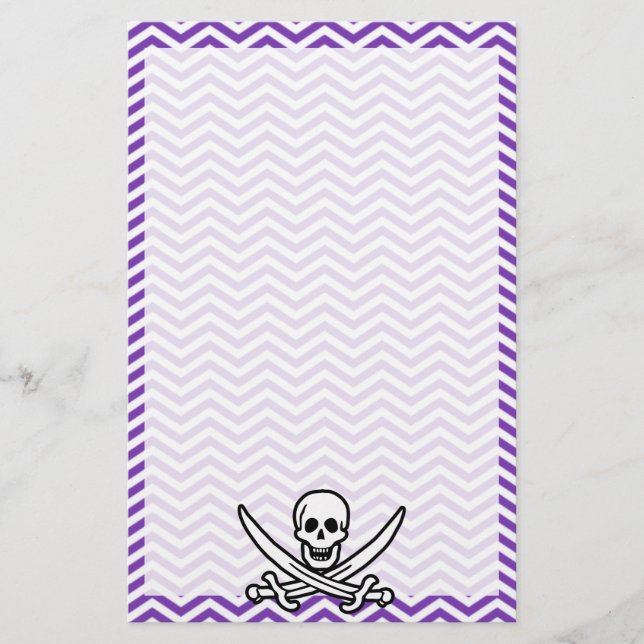Papelería Rayas de Chevron púrpura de uva; Jolly Roger (Anverso)