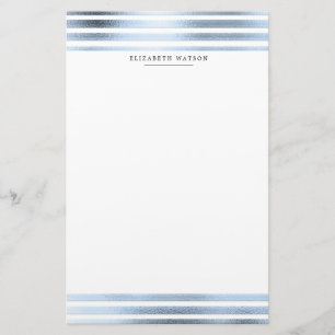 Papelería rayas metálicas azul moderno Monograma Stationery