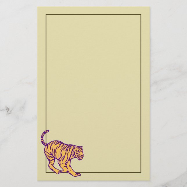 Papelería Rayas púrpuras Ilustracion de tigre de gato salvaj (Anverso)