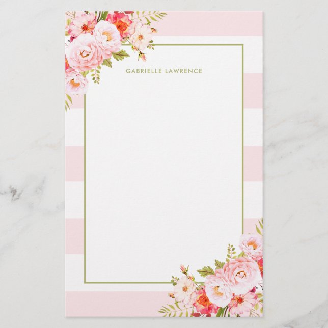 Papelería Rayas y efectos de escritorio rosados femeninos de (Anverso)