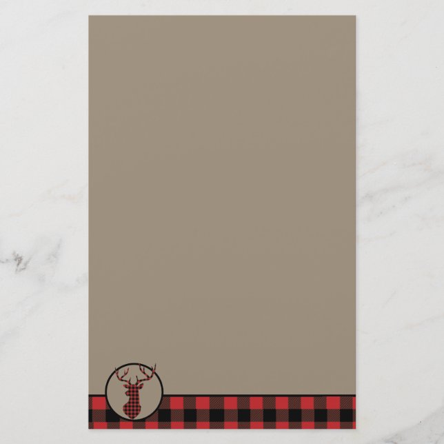 Papelería Red Buffalo Plaid Border Deer (Anverso)