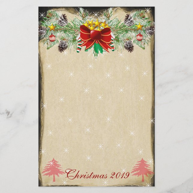 Papelería Red Christmas Tree Stars Lights Garland (Anverso)