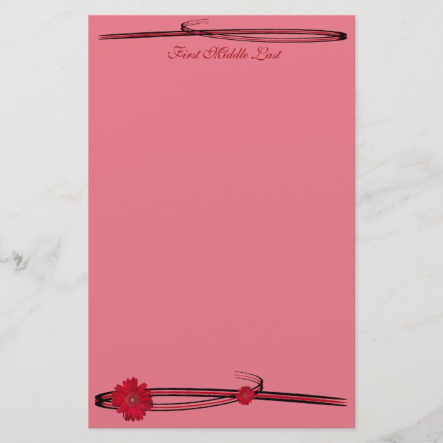 Papelería Red Gerber Daisy Flower Flower Fourish Personaliza (Anverso)