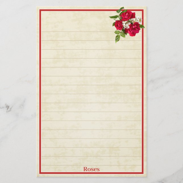 Papelería Red Rose Bouquet Floral Photography Cream BG (Anverso)