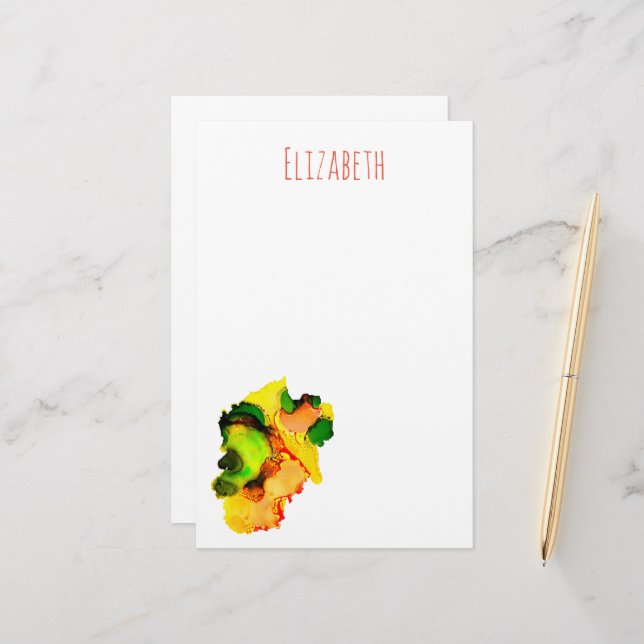 Papelería Resumen de arte alcohol tinta amarillo verde (Anverso/Reverso In Situ)