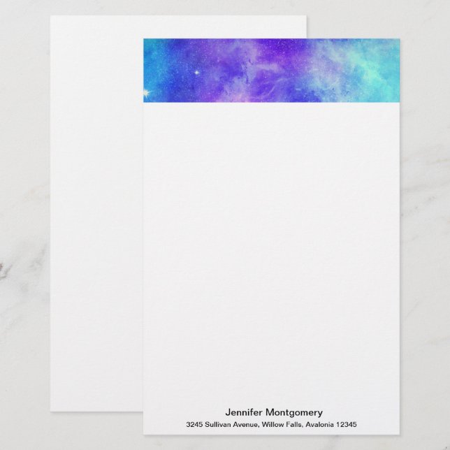 Papelería Resumen del espacio de galaxia púrpura y azul (Anverso / Reverso)