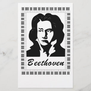 Papelería retrato de beethoven con marco de clave de piano