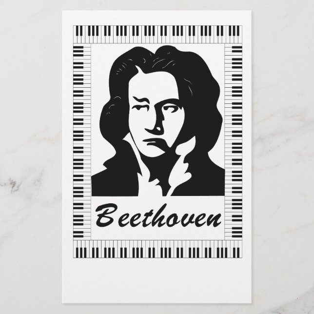 Papelería retrato de beethoven con marco de clave de piano (Anverso)