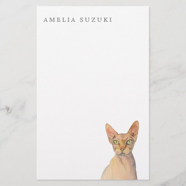 Papelería Retrato de la acuarela del gato de Sphynx con (Anverso)