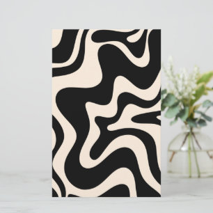 Papelería Retro Láquido Swirl Abstract Pattern Black Cream