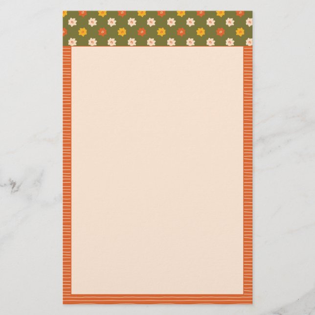 Papelería Retro Spring Hand Drawn Floral Striped Vertical (Anverso)