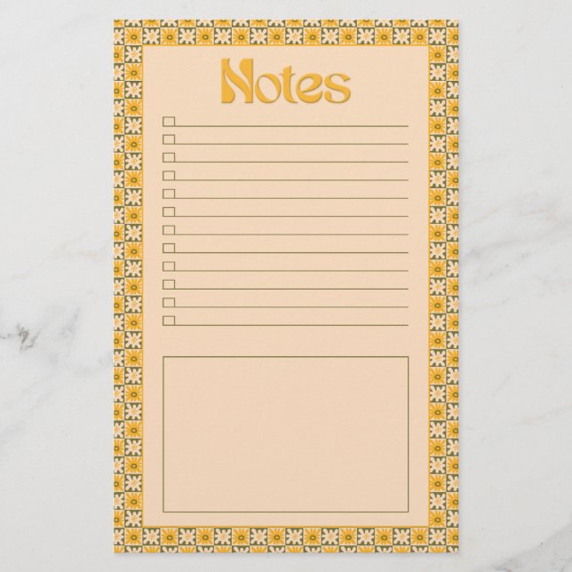 Papelería Retro Spring Hand Drawn Groovy Floral Check Notes (Anverso)