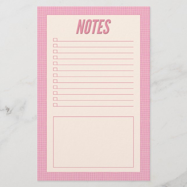 Papelería Retro Spring Hand Drawn Pink and White Grid Notes (Anverso)