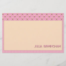 Papelería Retro Spring Mano Dibujada Rosa Floral y Cuadrícul