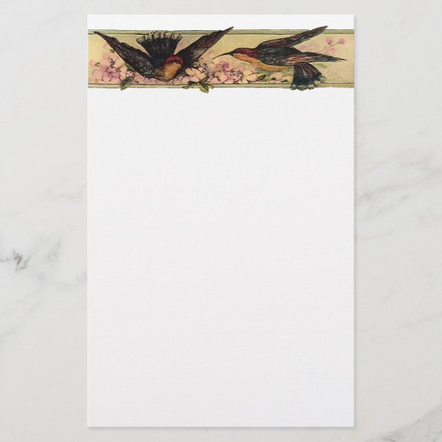 Papelería Reunión de Aves ~ Flores rosadas apasionadas Vinta (Anverso)