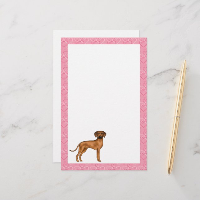 Papelería Ridgeback Rhodesia Perro Amor Patrón Corazón Rosa (Anverso/Reverso In Situ)