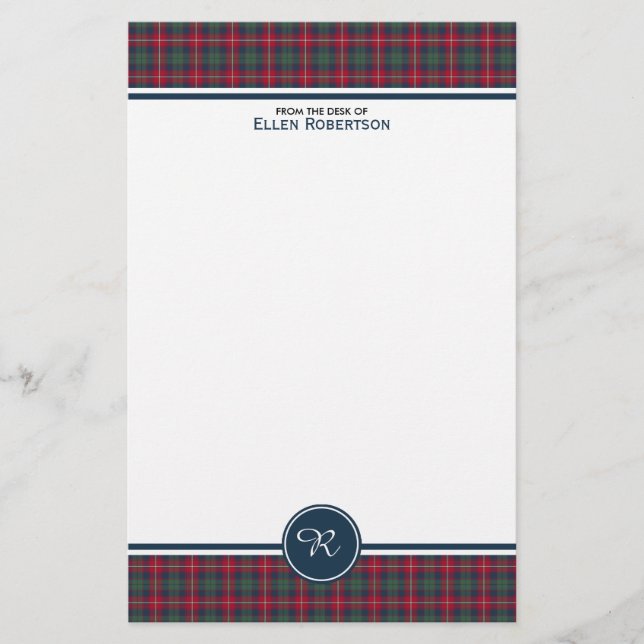 Papelería Robertson Clan Tartan Scottish Plaid Monograma (Anverso)