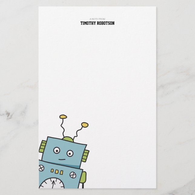 Papelería Robot dibujado mano azul linda (Anverso)