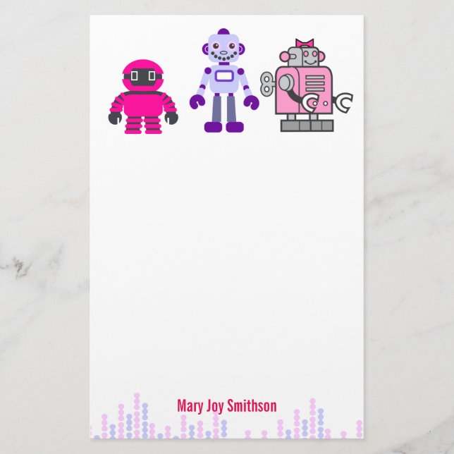 Papelería Robot para ciborgs rosados de Chica Cute y Kawaii (Anverso)