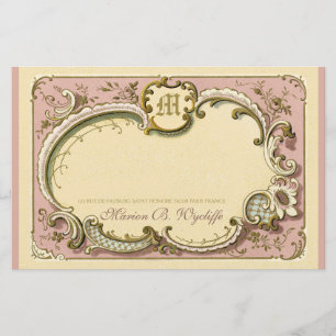 Papelería Rococo francés elegante marco antiguo dorado rosa