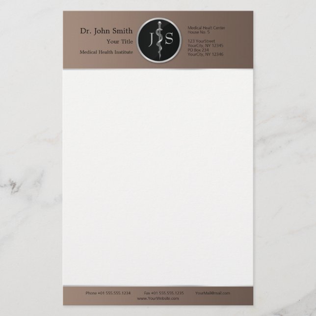 Papelería Rod de Asclepius Medical Classy Noble Plata (Anverso)