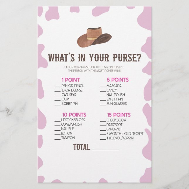 Papelería Rodeo de Cowgirl ¿Qué hay en el juego de Baby Show (Anverso)