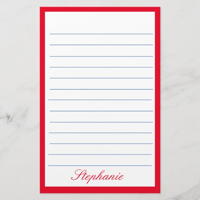 Papelería Rojo Líneas Azules Blancas Frames Monogramas (Anverso)