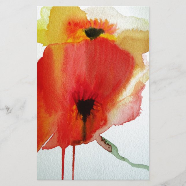 Papelería Rojo Poppies acuarela arte floral moderno (Anverso)