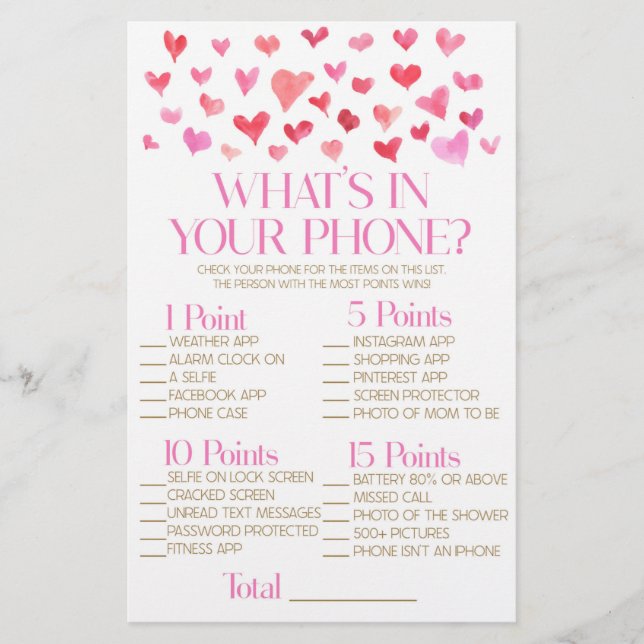 Papelería Rojo y rosa en tu juego Baby Shower de teléfono (Anverso)