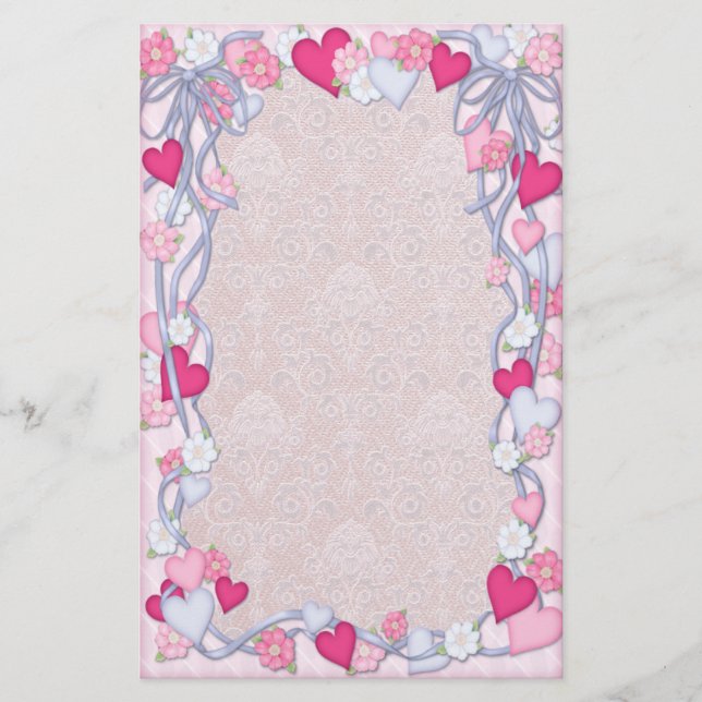 Papelería Romance de corazones y cintas (Anverso)