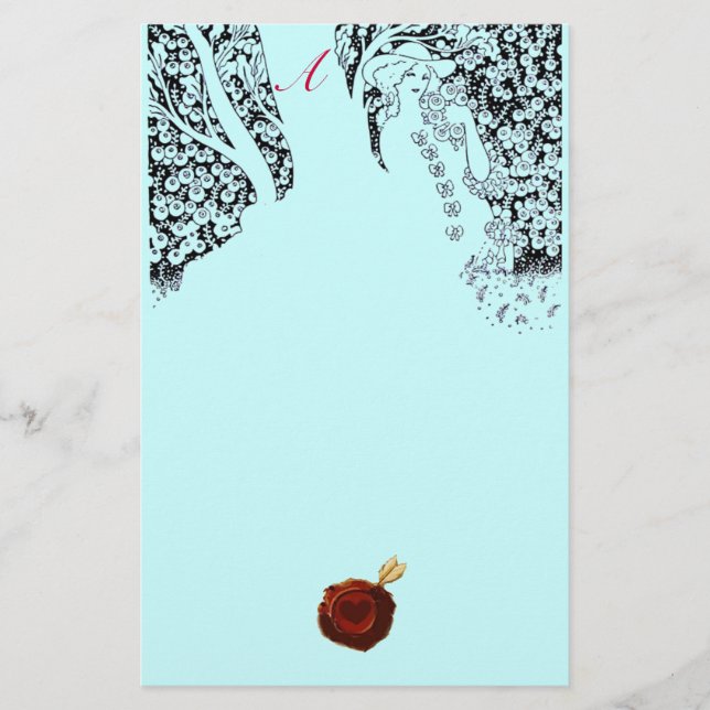 Papelería ROMANTIC WOMAN Red Wax Seol Monograma Aqua Blue (Anverso)