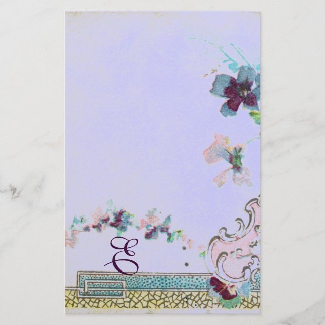 Papelería ROMANTİCA Boda azul rosado Monograma floral (Anverso)