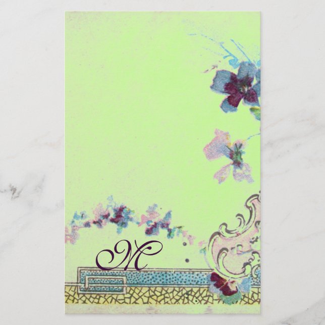 Papelería ROMANTİCA Boda rosa verde azul Monograma floral (Anverso)