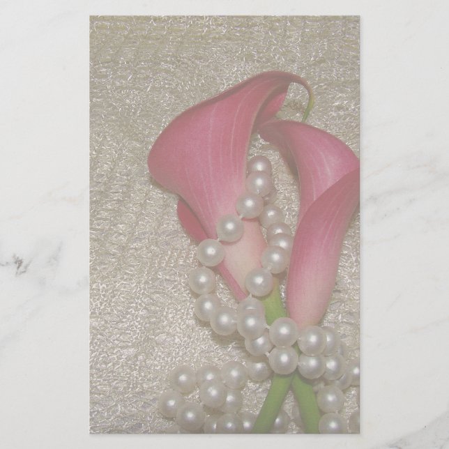 Papelería Romántica Calla Lilies & Pearls Stationery (Anverso)