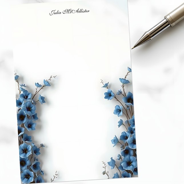 Papelería Romántica elegancia Serene Flores Azules (Subido por el creador)
